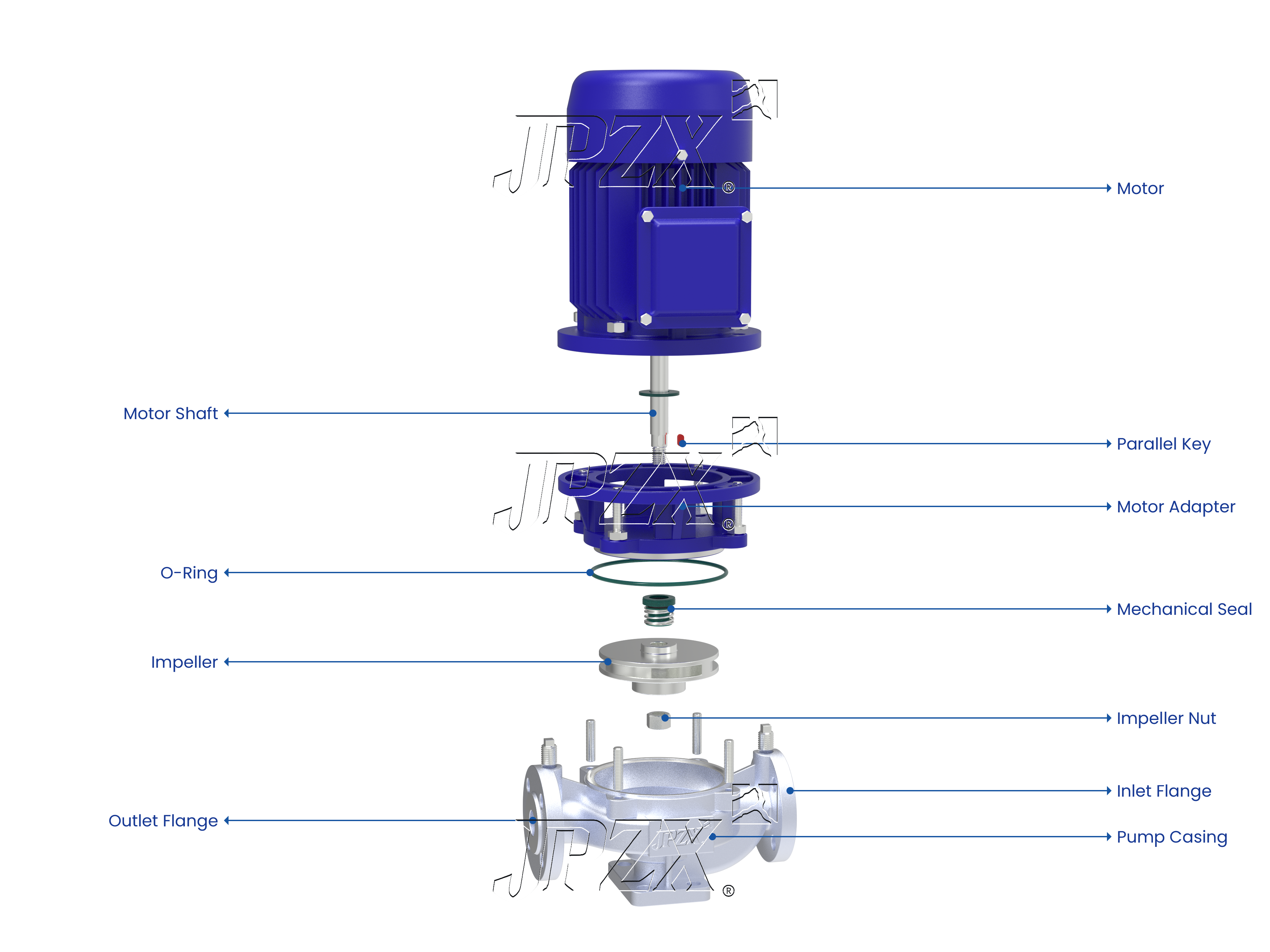 IHG ISG Vertical In-Line Centrifugal Pump Exploded Structure and Component Diagram | JPZX