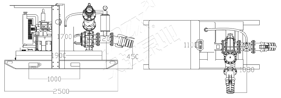 Skid-Mounted Diesel Sewage Pump JPW Series Overall Dimensions and Mounting Layout | JPZX