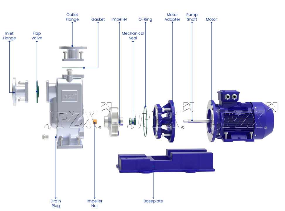 Direct-Coupled Self-Priming Sewage Pump ZWL Series Exploded View and Spare Parts Breakdown | JPZX