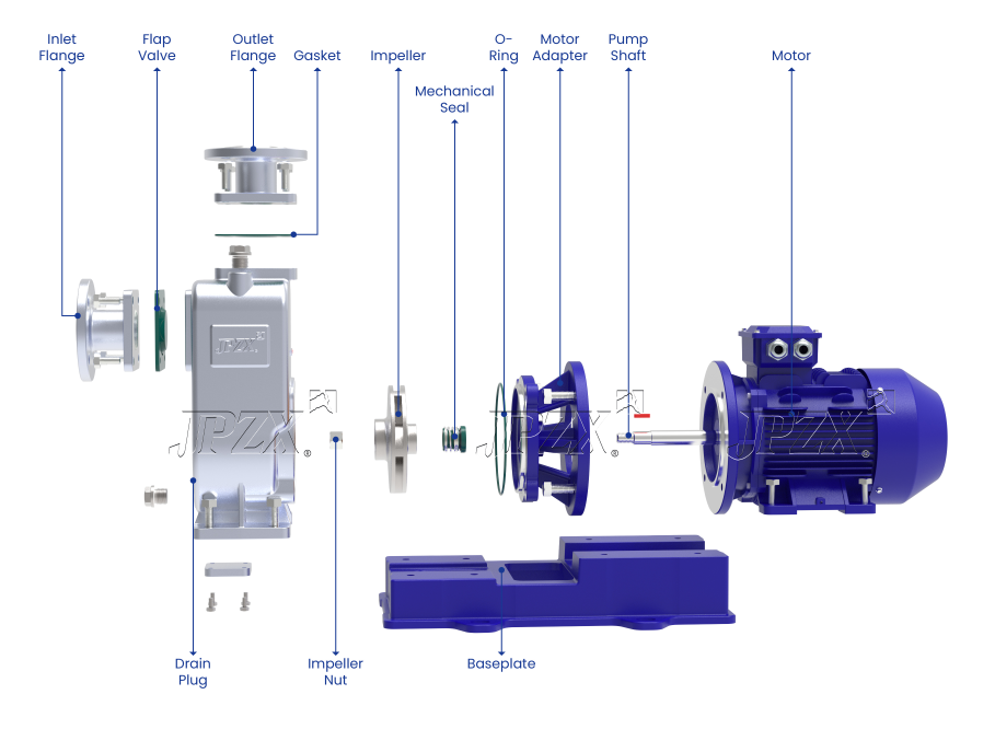 Close-Coupled Self-Priming Centrifugal Pump ZXL Series Exploded View and Component Breakdown | JPZX