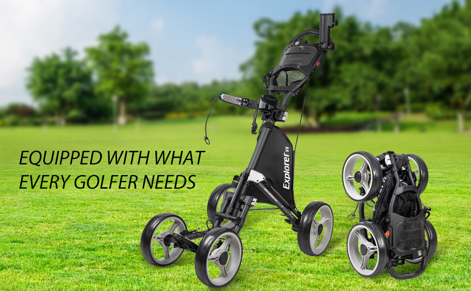 CaddyTek Explorer V8 - SuperLite 4 Wheel Golf Push Cart, Durable & Easy to use Golf Enthusiast
