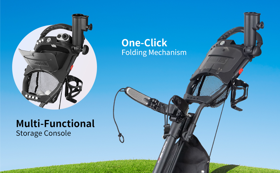 One click golf push cart, Innovation & Easy to use, Swivel front wheel & Sturdy, Golf Enthusiast