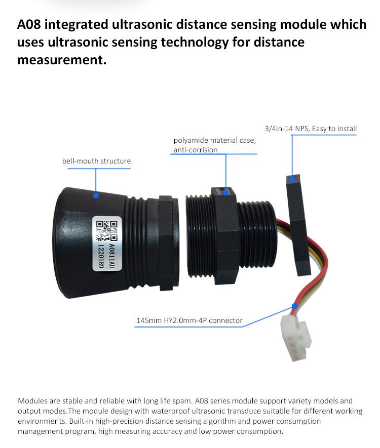 A08 integrated ultrasonic distance sensing module