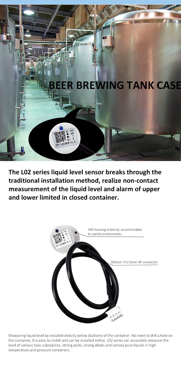 L02 liquid level sensor realize non-contact measurement of the liquid level and alarm of upper and lower limited in closed container
