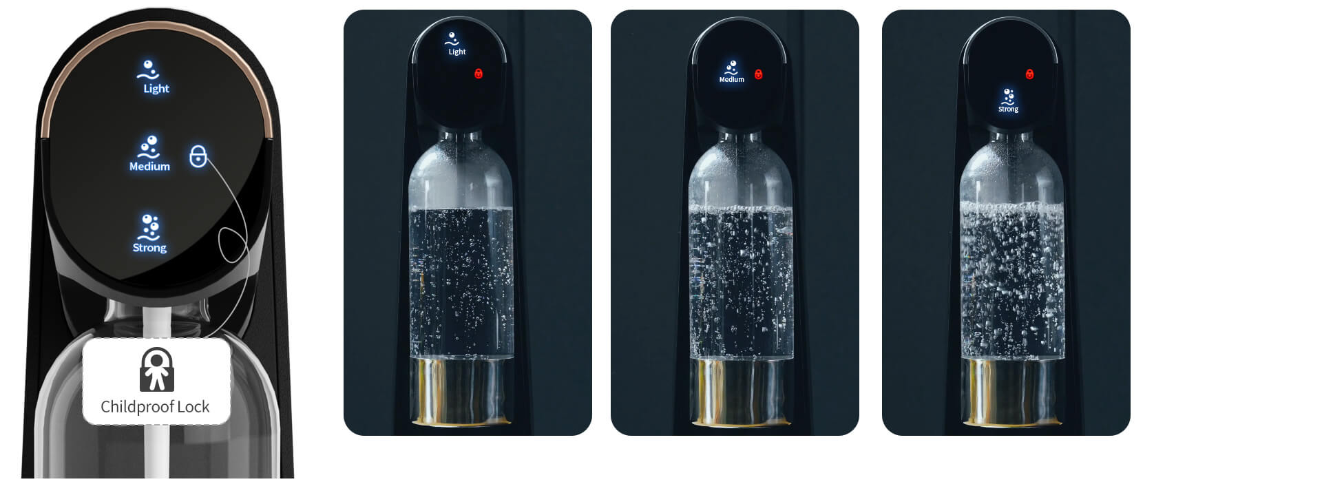 electric soda maker with 3 carbonatored leves