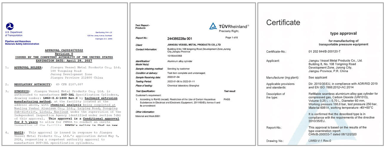 certificat de bouteille de gaz d'eau gazeuse