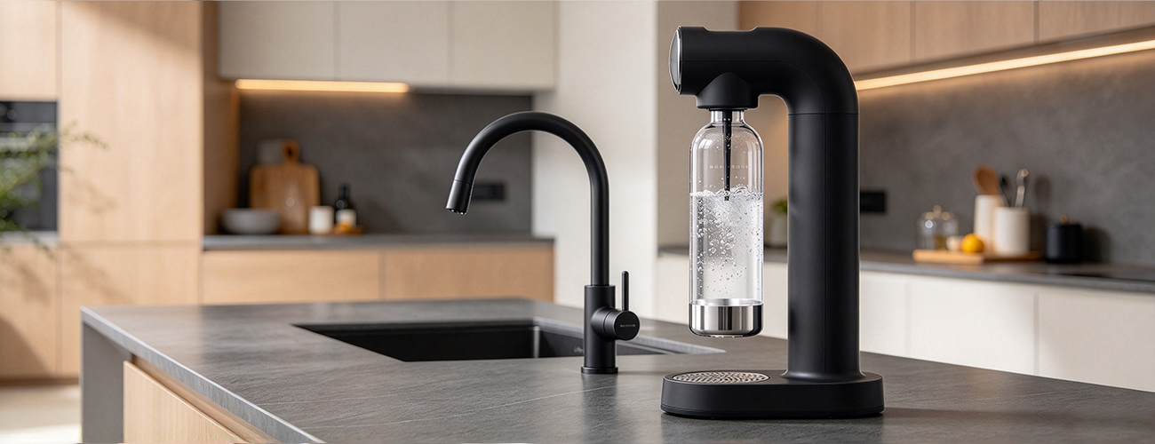 máquina de agua con gas negra para el hogar