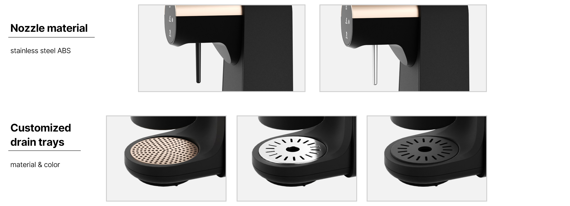 electric soda machine with customized nozzle and drain trays