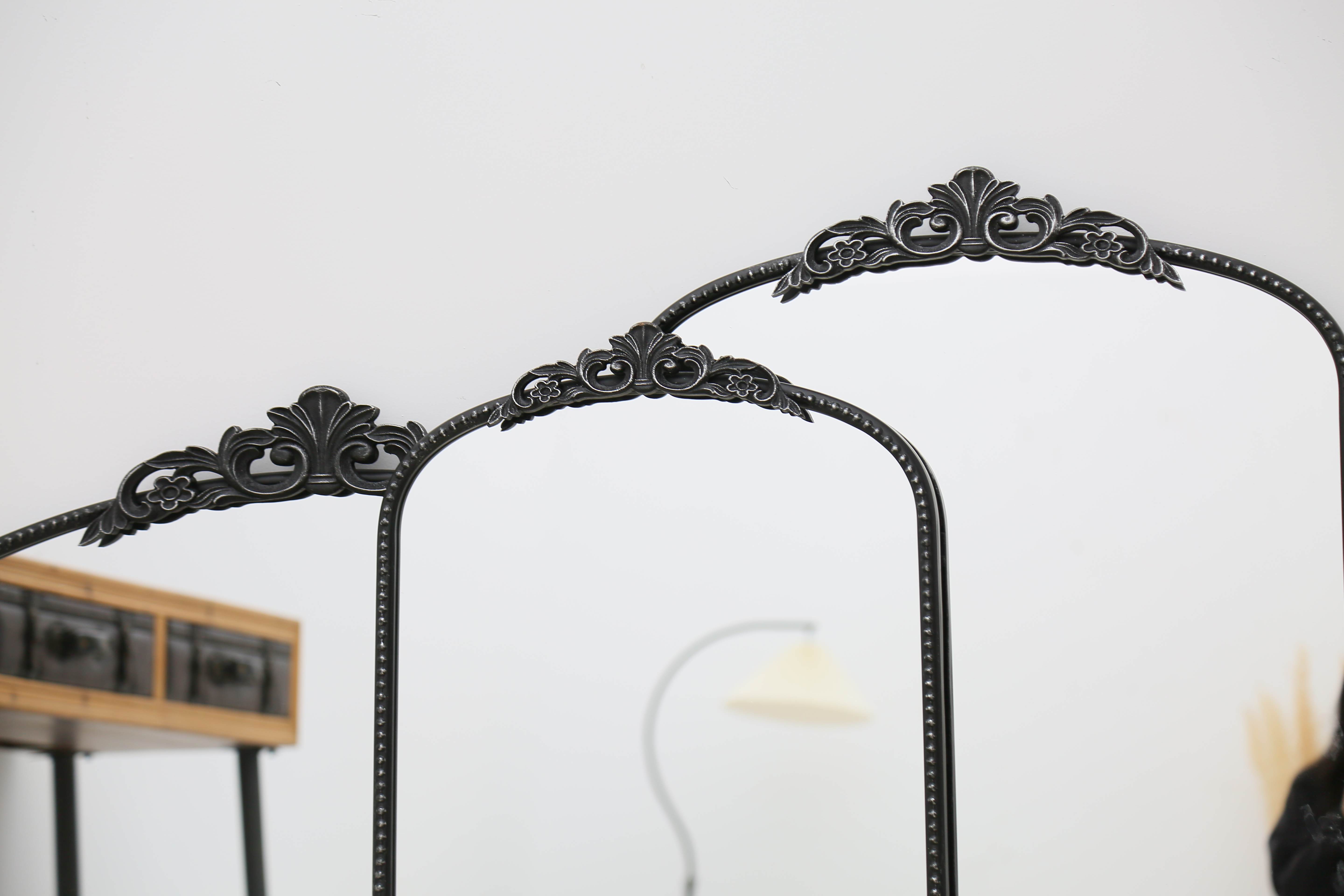 Vintage Floral Arched Antique Wood Mirrors Collection beautifully complementing a vintage-inspired bedroom decor