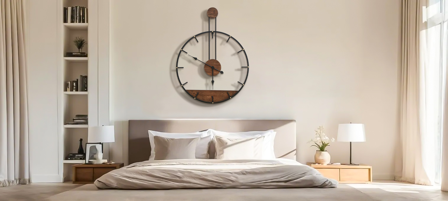 big wall clock modern on bedroom wall