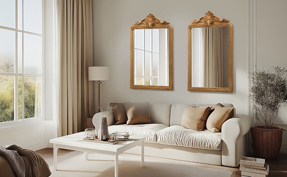 ornate wall mirror in two demensions on the modern livingroom wall