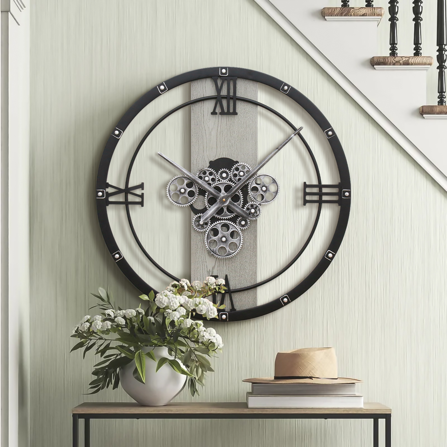 Big retro wall clocks on stairwall