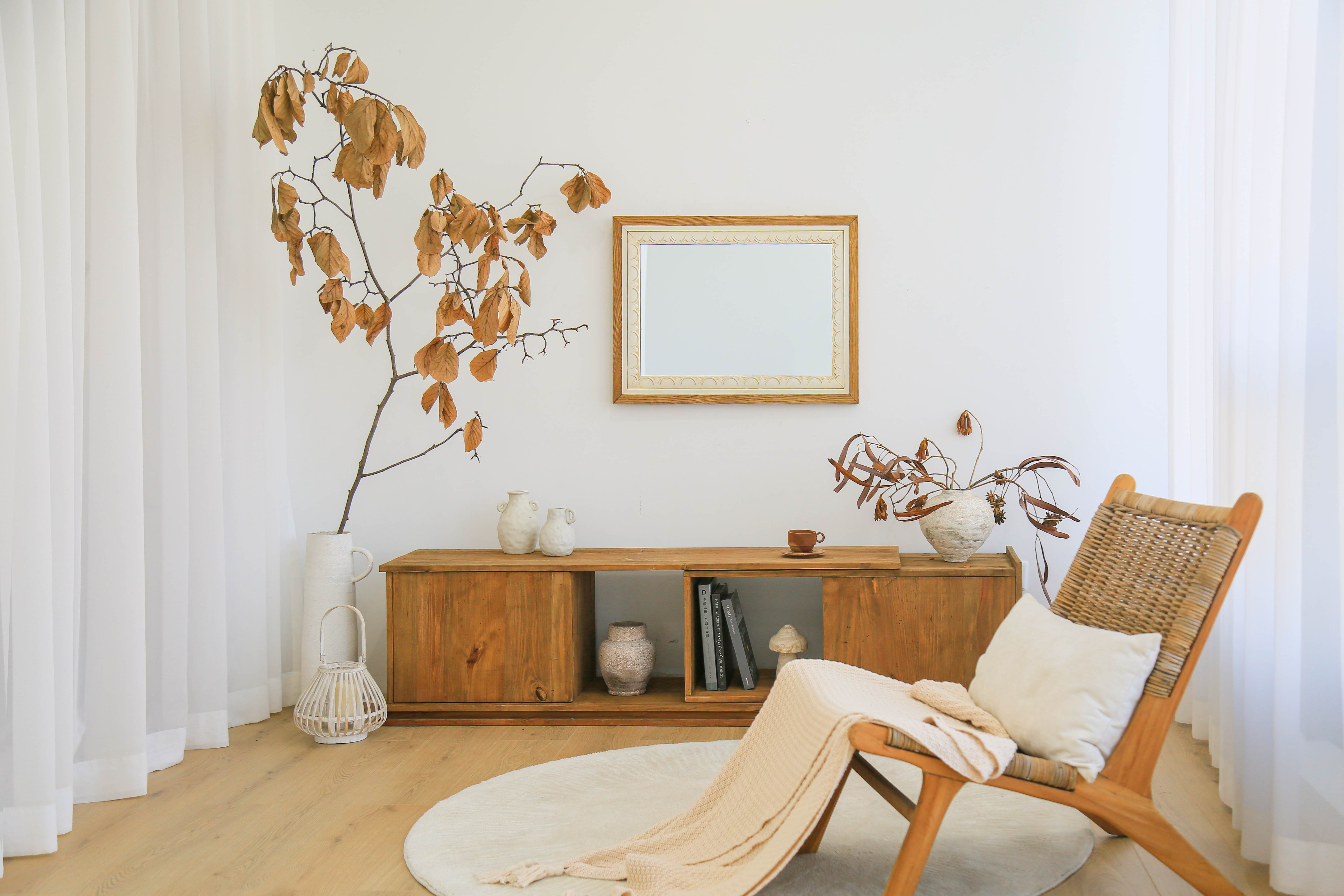 decorative mirror on livingroom wall