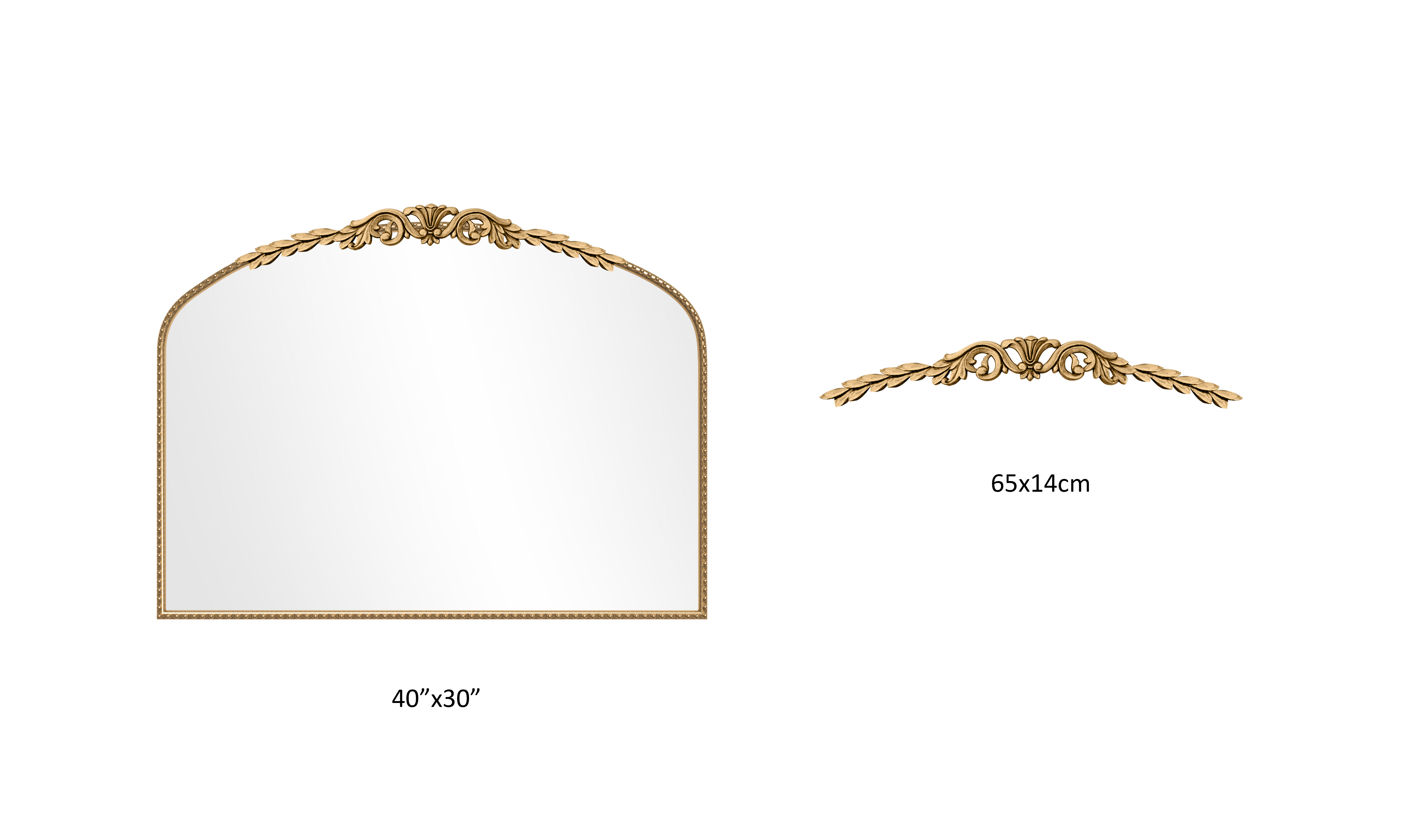 Antique Arched Mirror with Floral Border beautifully complementing a vintage-inspired decor with demensions