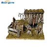 Nativity Scene Wooden Stable with fountain