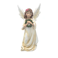 Polyresin Standing Angel Figurine With Wreath Desktop Decor