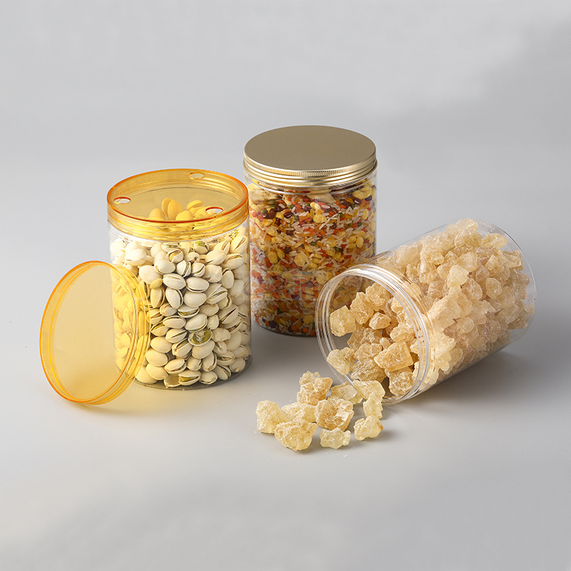 Enhance your custom snack packaging with our empty plastic jar for cookie cans, featuring convenient peel-off seals.