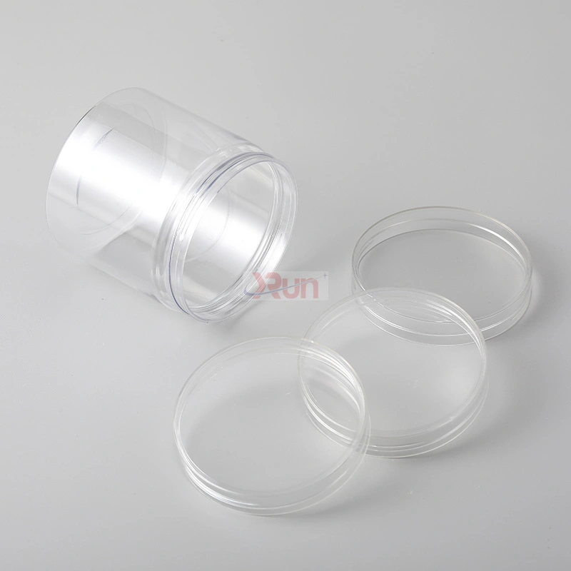 We supply PET plastic packaging with clear tubes with caps, designed as a hard candy jar and featuring wide mouth plastic containers