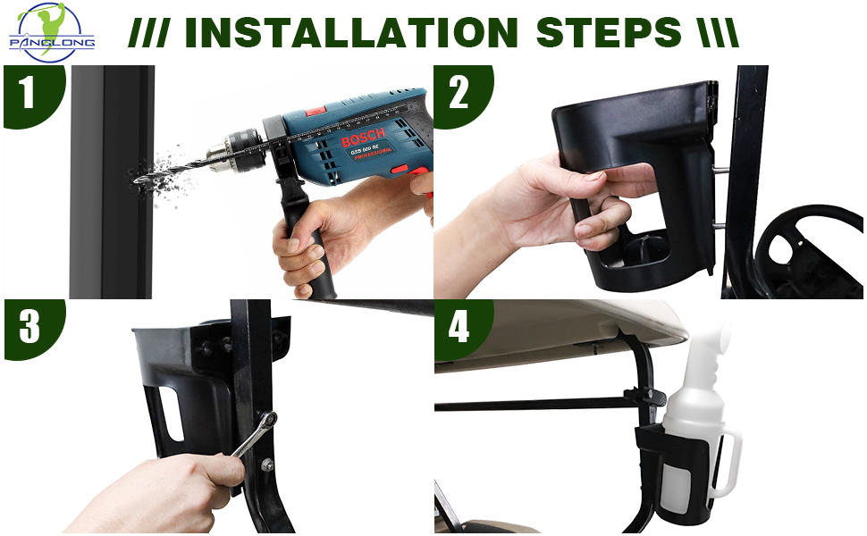 Installation of this sand bottle golf cart accessory is quick and simple, requiring only basic drilling.