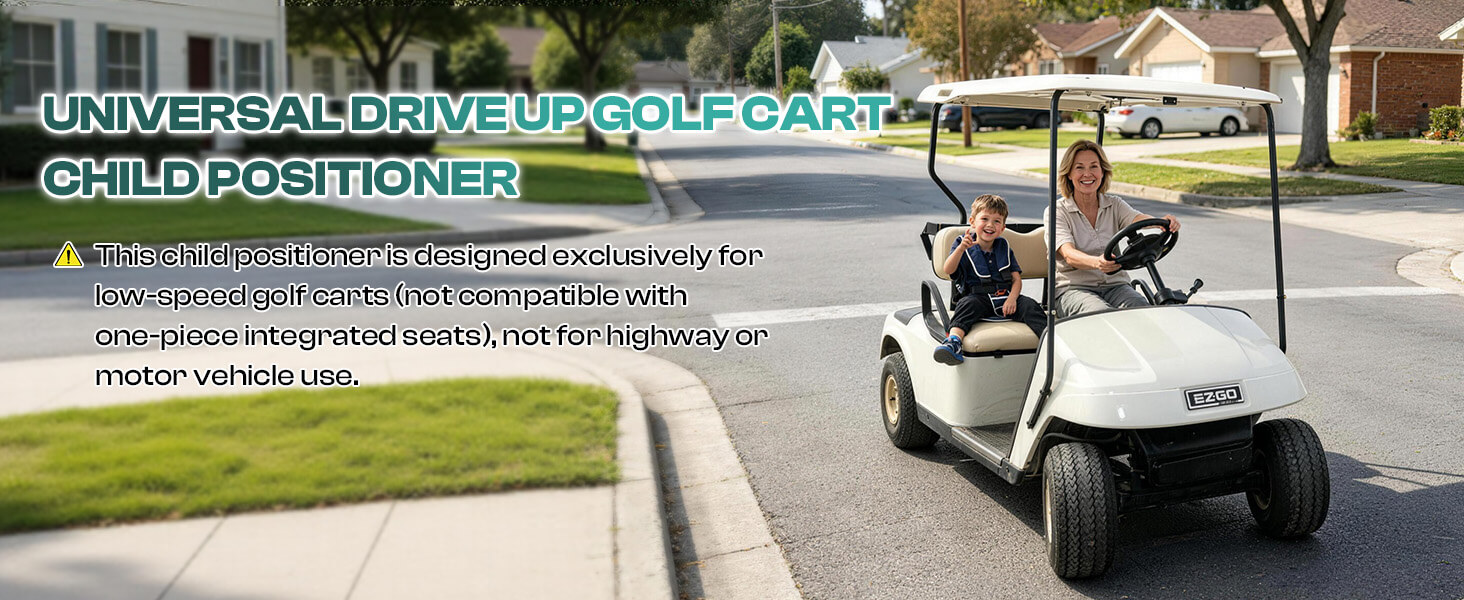 This golf cart child positioner 5-point harness is purpose-built for low-speed vehicles under 15 mph