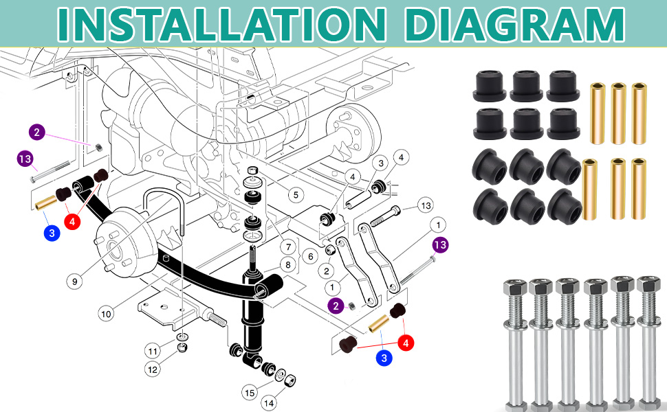 club car ds rear leaf spring bushings,club car rear leaf spring sleeve screw