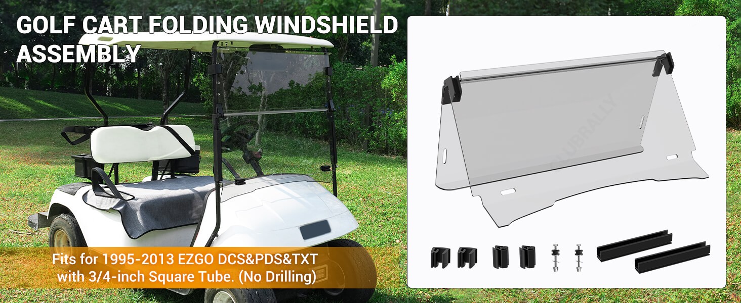 Fold sown and anti-UV golf cart windshield kit for 1995-2013 EZGO TXT/DCS/PDS