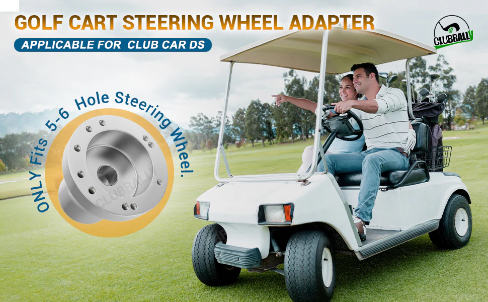 This golf cart steering wheel adapter applicable for 5-hole or 6-hole steering wheel.