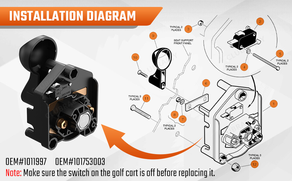 36V Club Car forward and reverse switch, Club Car DS FNR switch