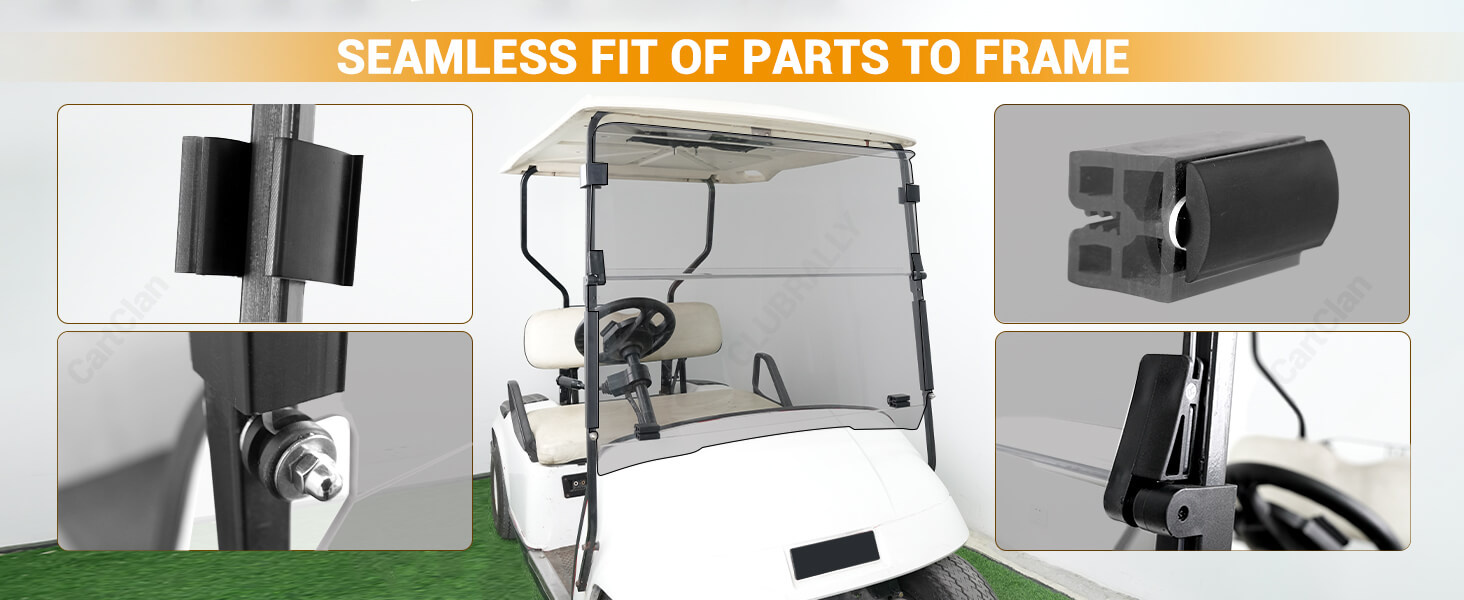 Drive-up EZGO TXT windshield seamless fit of parts to frame