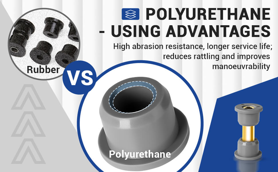This Golf cart leaf spring bushings are made from high-quality urethane, offering superior resilience, reduced friction, and longer service life