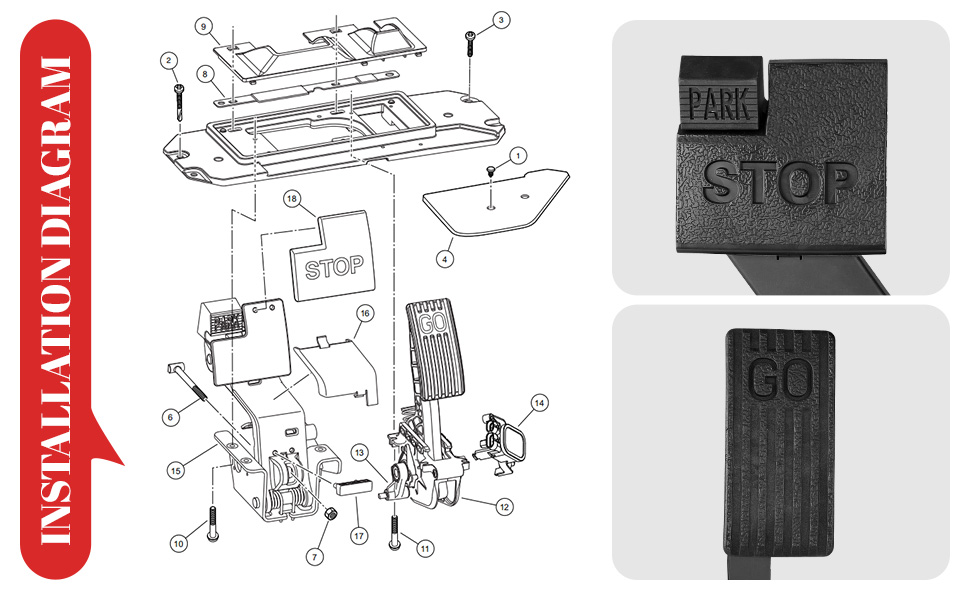 Drive-up pedal golf cart assembly installation diagram