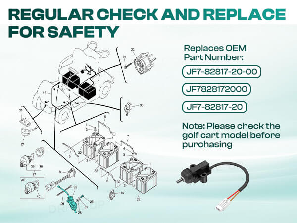 This golf cart stop switch replaces OEM JF7-82817-20