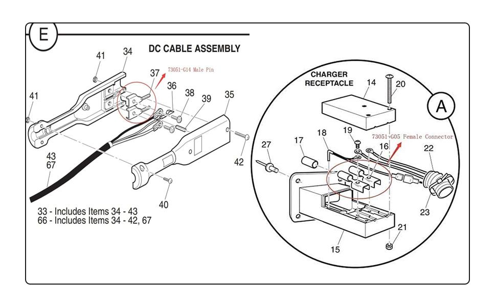 Drive-up EZGO Golf Cart Charger Connector Kit - Male/Female Pins