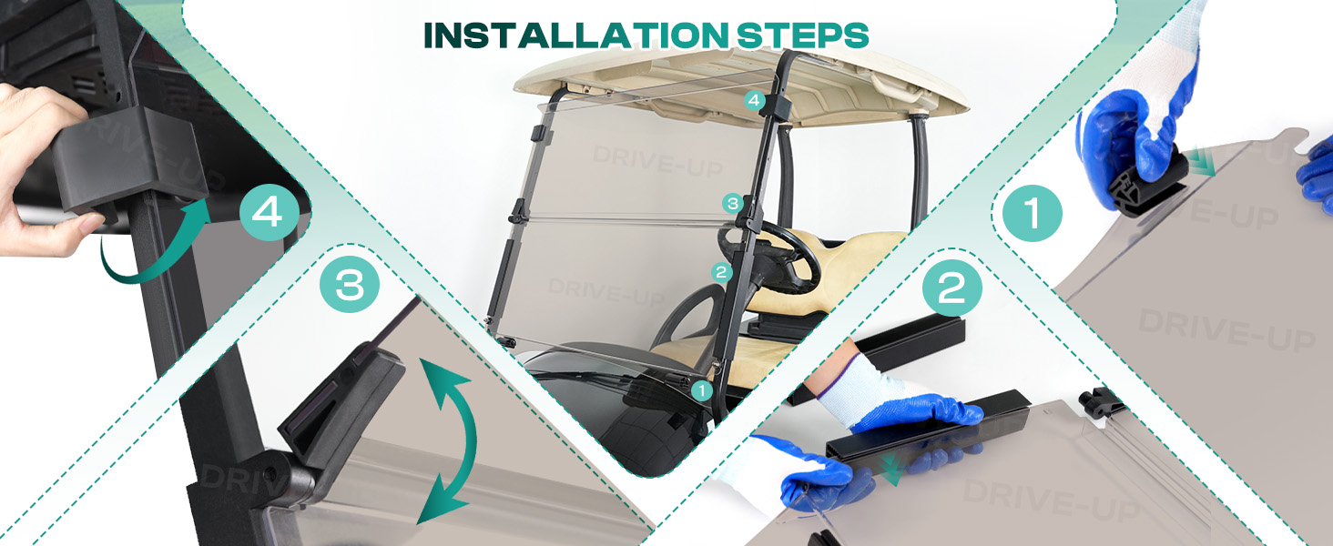 Drive-up Golf Cart Windshield installation steps