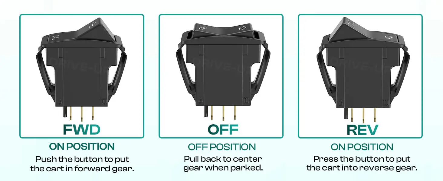 Drive-up golf cart forward and reverse switch