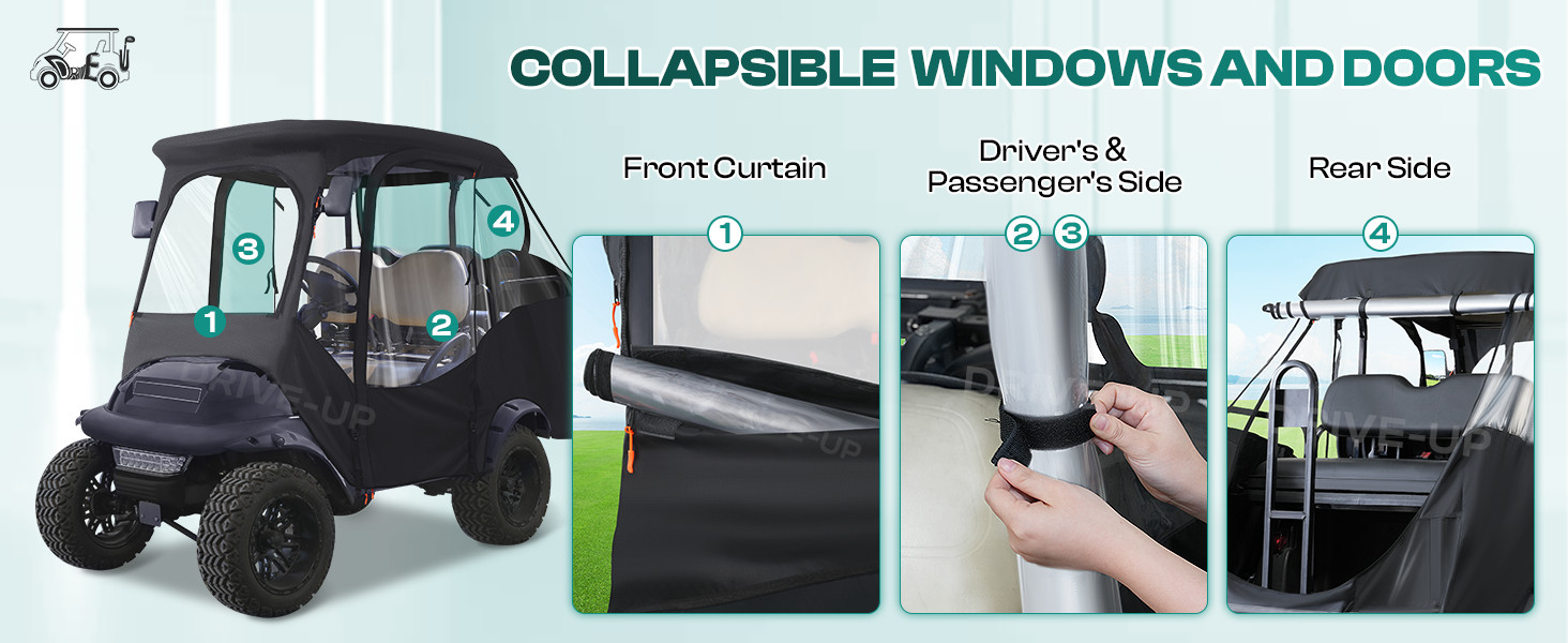 Drive-up Golf Cart Enclosure Club Car Enclosure Fits for 4 Passengers Club Car Precedent Golf Cart