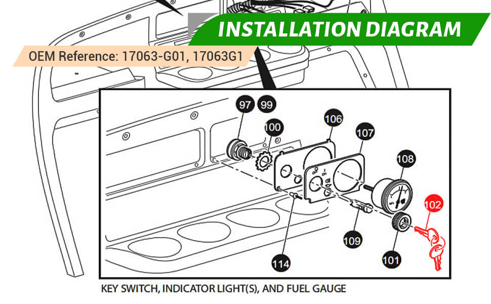The golf cart key is to replace OEM 17063-G01, 17063G1.