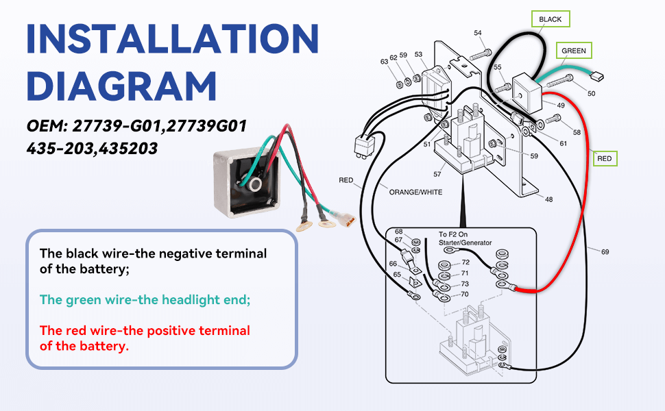 Drive-up EZGO voltage regulator's installation diagram