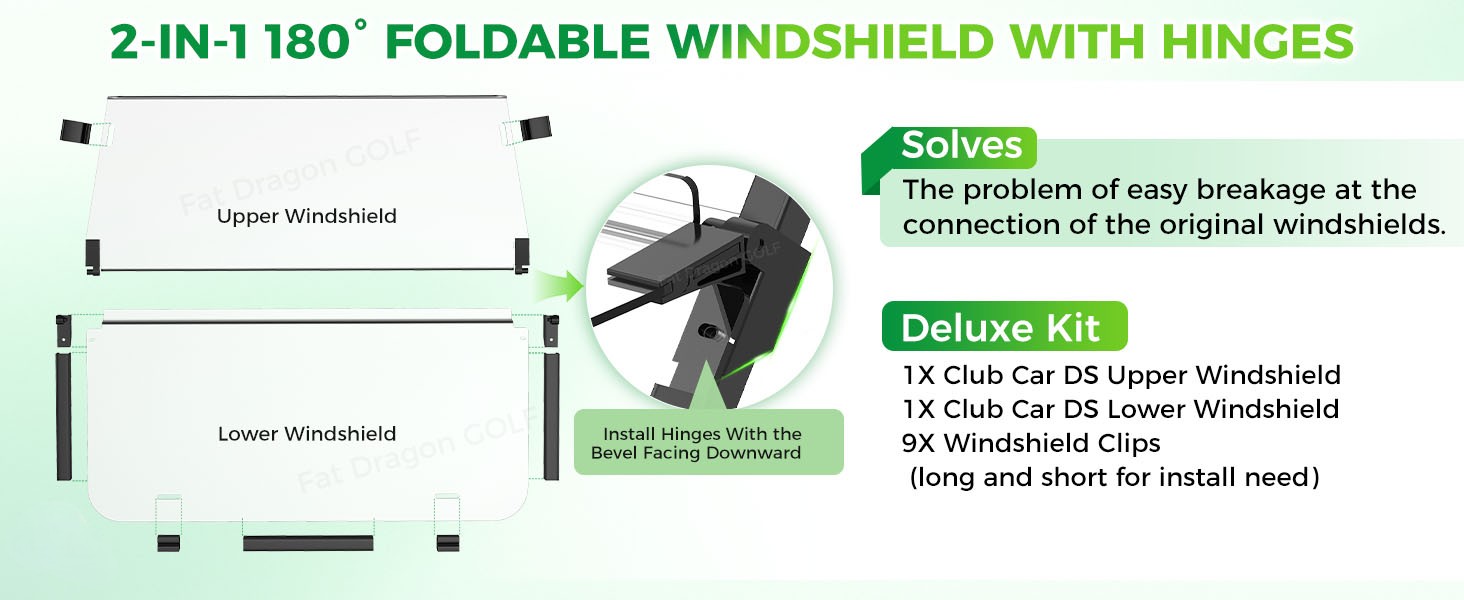 windshield for Club Car DS,foldable windshield for Club Car golf cart,golf cart windshield with clip kit