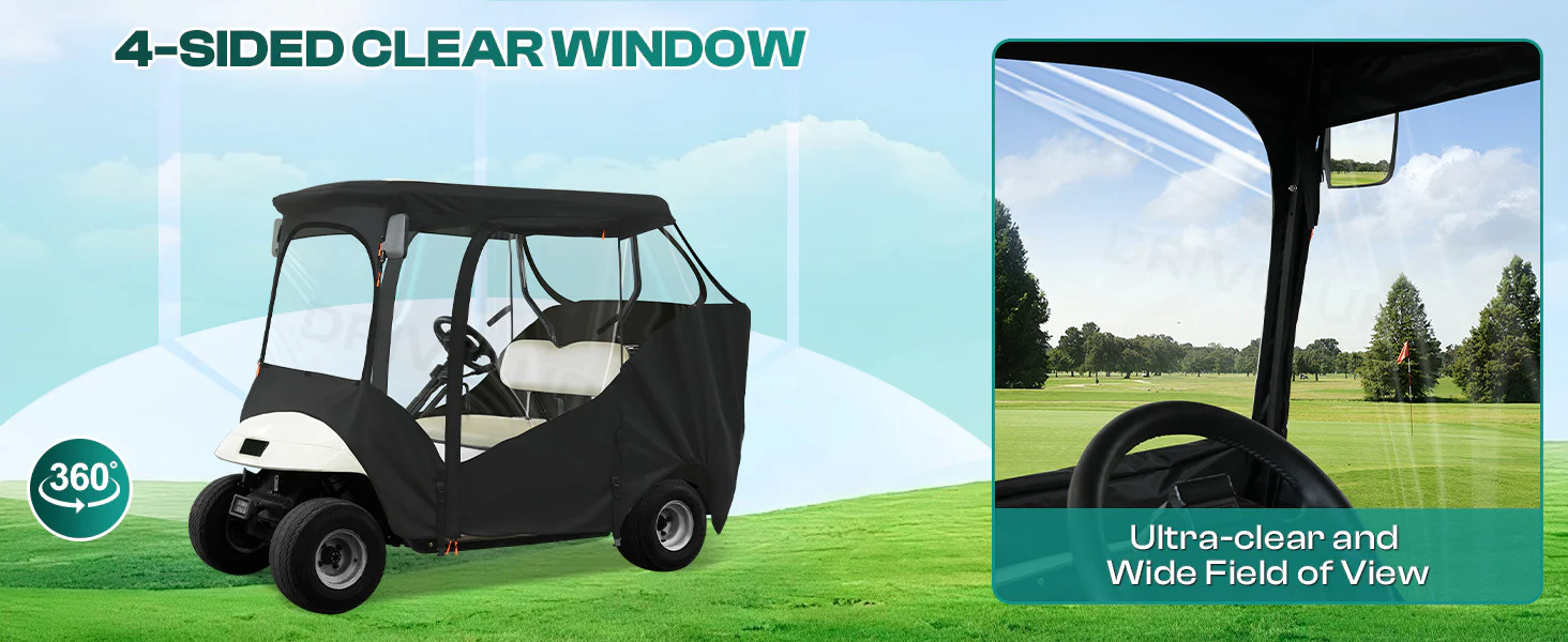 These golf buggy enclosures includes openings for your mirrors and reflective strips