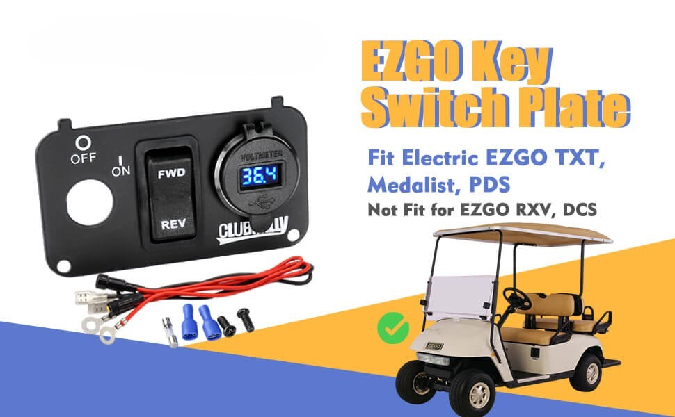 EZGO Key Switch Plate with Forward Reverse Switch Fit Electric EZGO TXT, Medalist, PDS Golf Carts