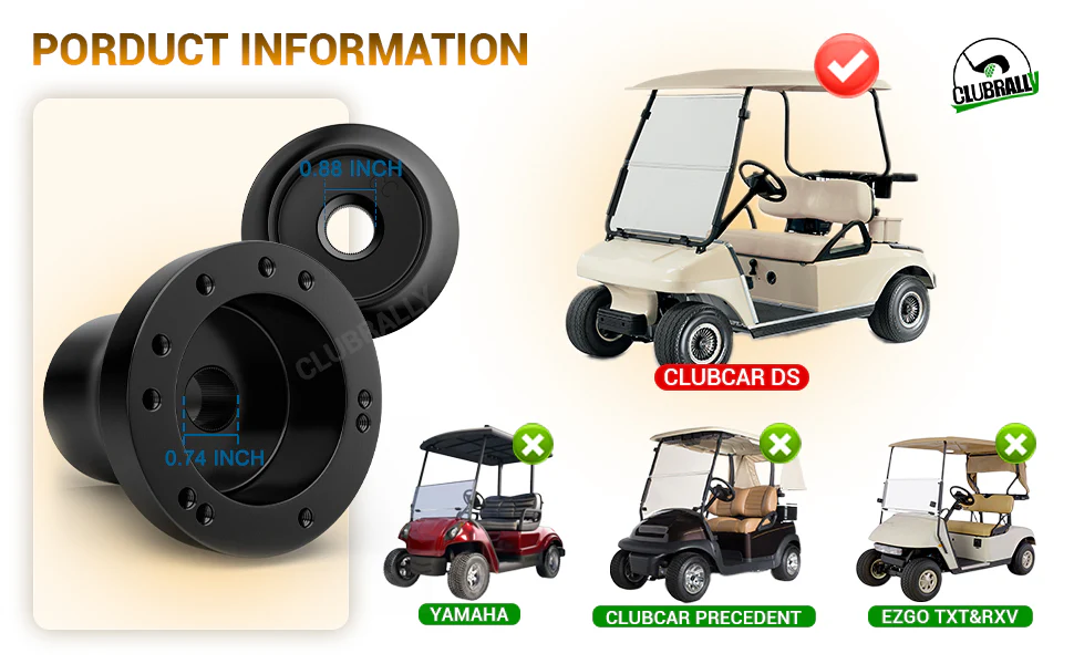 This essential golf cart steering wheel adapter is engineered specifically for Club Car DS models.