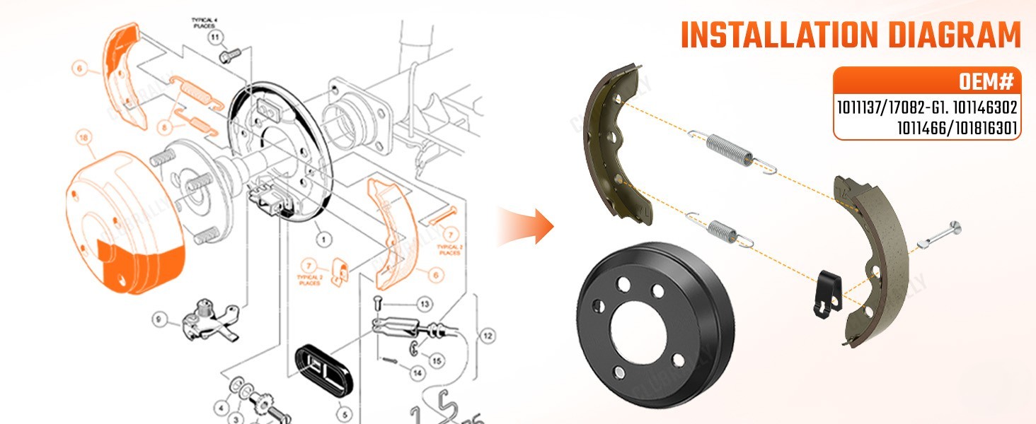 golf cart brake hub assembly,brake shoes for Club Car,DS golf cart brake shoes spring