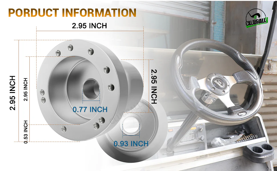 Drive-up golf cart steering wheel adapter's information