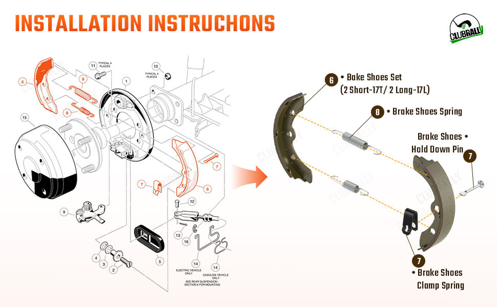 Club Car brake shose spring kit,Club Car brake shoe replacement