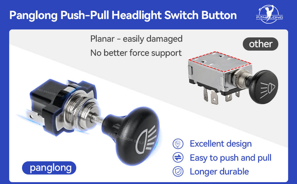 push-pull golf cart headlight switch button