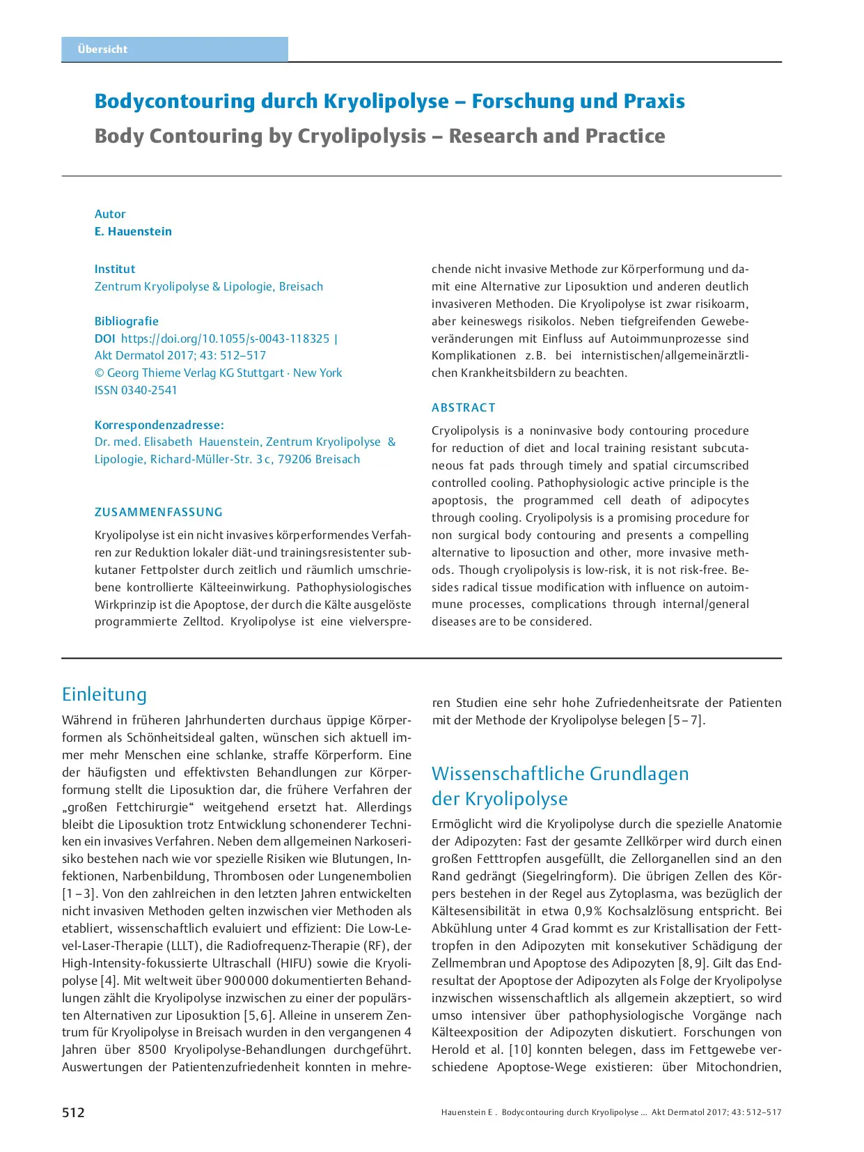 Body Contouring by Cryolipolysis – Research and Practice