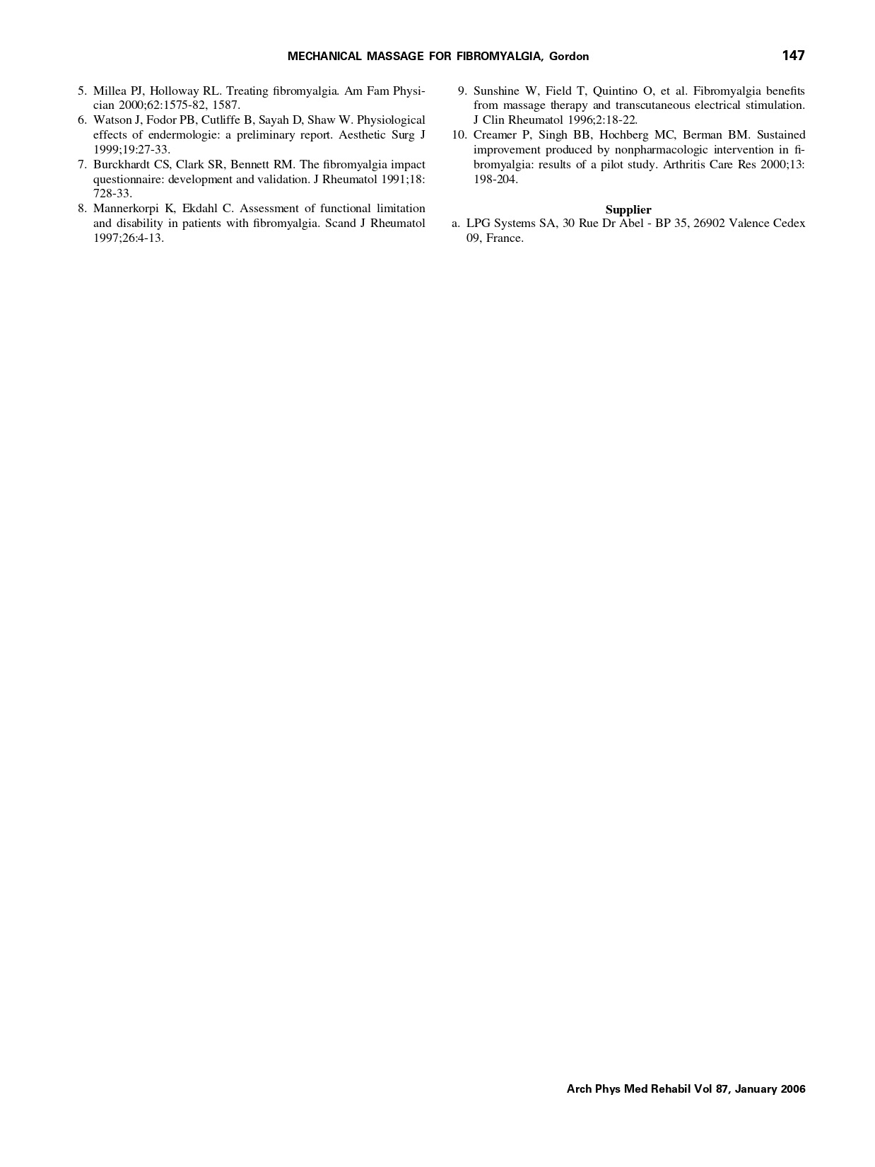 Use of a Mechanical Massage Technique in the Treatment of Fibromyalgia:  A Preliminary Study