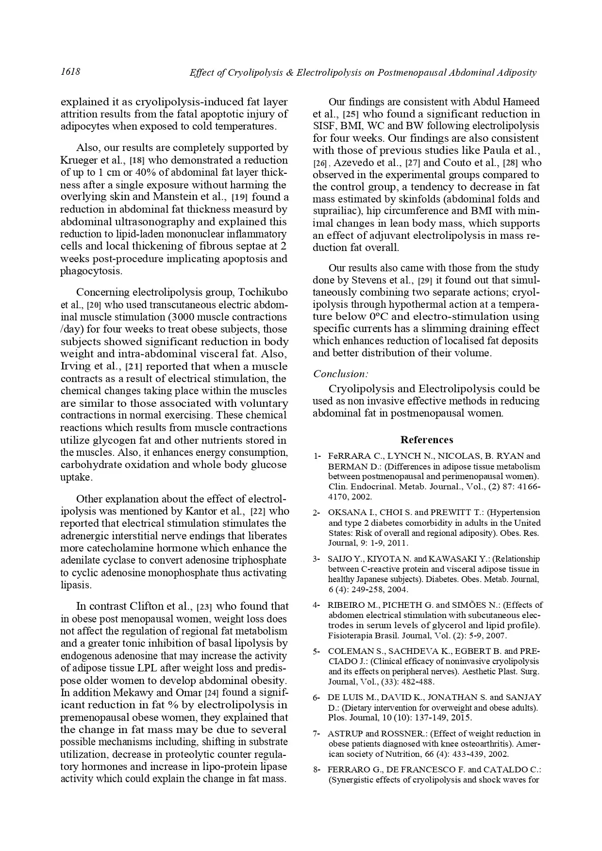 Effect of Cryolipolysis and Electrolipolysis on PostmenopausalAbdominal Adiposity