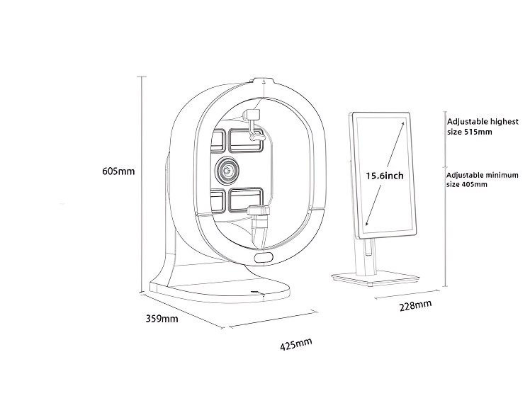 Skin and scalp analyzer size
